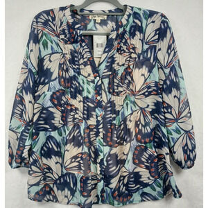 Hope Springs Blouse with Cami Women’s Size S Blue Butterfly Pintuck NWT